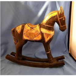Vintage Decorative Wood & Brass Rocking Horse