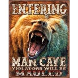 Entering Man Cave - Grizzly Bear, Pub Bar Metal Sign