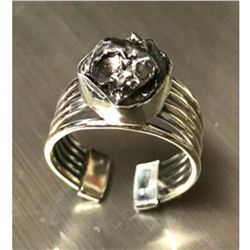 Meteorite & Sterling Silver Adjustable Ring