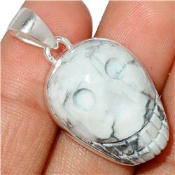Carved White Howlite & Sterling Silver Pendant