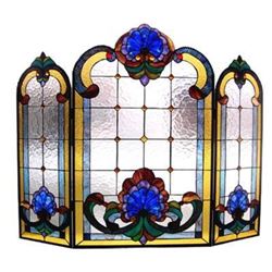 Victorian Tiffany-Style Stained Glass Folding Fireplace Screen