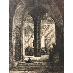 Original 19thc Franz Stegmann German Etching, "In The Church"