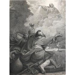 19thc Antique British Steel Engraving, Biblical Scene, Jesus Appearing in Clouds