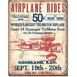 Airplane Rides Garage Pub Bar Metal Sign