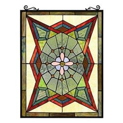 Geometric Style Stained Art Glass Hanging Panel