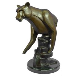 Signed Limited Edition Abstract Lion Cougar Bronze Sculpture