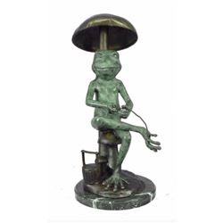 Signed Original Limited Edition Frog Under Mushroom Bronze Conservatory Sculpture