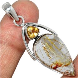 Golden Rutile Quartz, Citrine & Sterling Silver Pendant