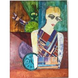 Signed Elizabeth Moore, Abstract Mixed Media on Canvas, "Time Flies"