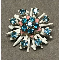 Vintage Mid Century Enamel & Crystal Starburst Brooch