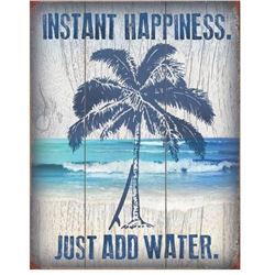 "Instant Happiness" Palm Tree Metal Pub Bar, Beach House Sign