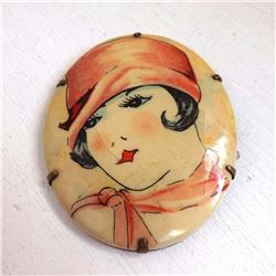 1920's Art Deco Flapper Celluloid Brooch Pin