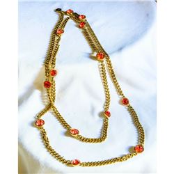 Vintage French Designer GIVENCHY Pink Crystal Gold 40" Necklace