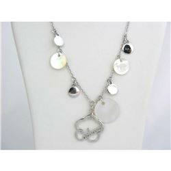 Vintage CACHAREL Sterling Silver Mother of Pearl Designer Charm Necklace