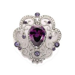 Purple Amesthyst Crystal Heat-shaped Lattice Costume Brooch