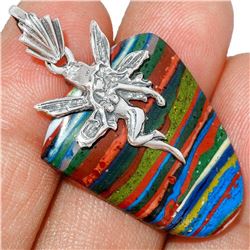 Rainbow Calsilica & Sterling Silver Fairy Pendant