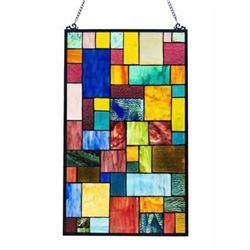 Modern Geometric Multi Media Stained Glass Hanging Window Panel