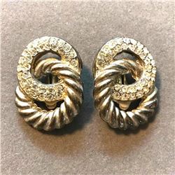 Vintage Crystal & Silver Tone Clip On Earrings