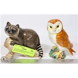 VINTAGE BESWICK FIGURINES OWL 2026 & RACCOON 2194