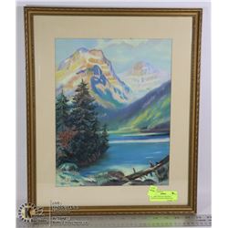 FRAMED VINTAGE ORIGINAL ACRYLIC & PASTEL MOUNTAIN