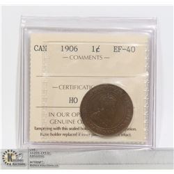 1906 CANADA ICCS CERTIFIED LARGE CENT EF40