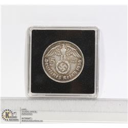 1936E NAZI GERMANY SILVER 5 MARK COIN