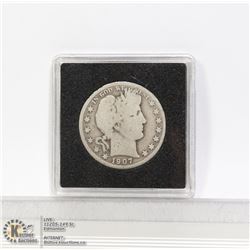 1907D USA SILVER BARBER 50 CENT COIN