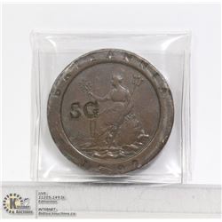 1797 GREAT BRITAIN 2 PENCE CARTWHEEL COIN