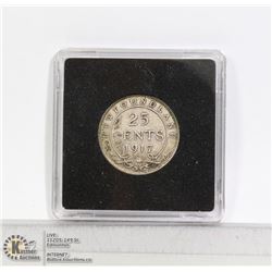1917 NEWFOUNDLAND SILVER 25 CENT COIN