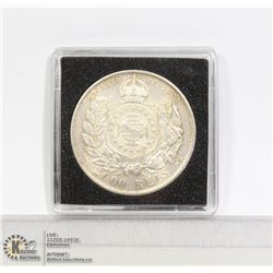 1888 BRAZIL 2000 REIS SOLID SILVER COIN. NEAR MINT