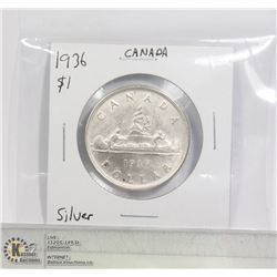 1936 SILVER CANADA $1 DOLLAR CLEANED COIN