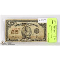 1923 CANADIAN SHINPLASTER 25CENT BILL