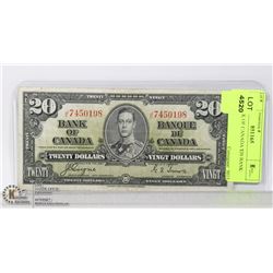 1937 BANK OF CANADA $20 BANK NOTE