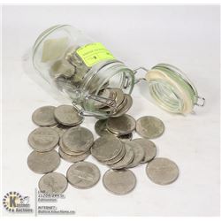 OLD JAR FILLED WITH OLD CANADA $1 & 50c