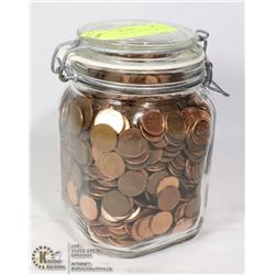 OLD JAR FILLED WITH OLD CANADA PENNIES