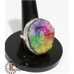 #85-RAINBOW SOLAR QUARTZ RING SIZE 8