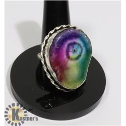 #87-RAINBOW SOLAR QUARTZ RING SIZE 7
