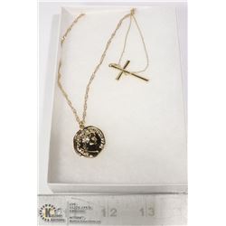 GOLD TONE ROMAN COIN & CROSS NECKLACE