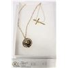 Image 1 : GOLD TONE ROMAN COIN & CROSS NECKLACE