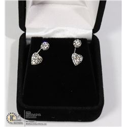STERLING SILVER DIAMOND HEART CUBIC EARRINGS