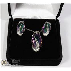 SILVER TONE MYSTIC TOPAZ CUBIC EARRINGS &