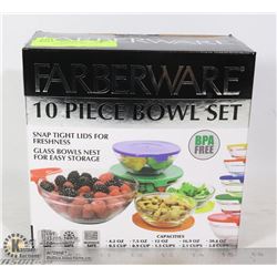 NEW 10PC FARBERWARE GLASS BOWL/ LID SET