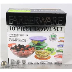 NEW 10PC FARBERWARE GLASS BOWL/ LID SET