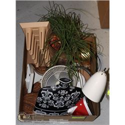 BOX OF HOUSEHOLD ITEMS INCL. LARGE TABLE