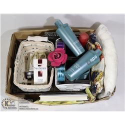 FLAT OF COSMETIC ITEMS AND BASKETS