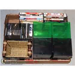 FLAT OF MOVIES, CDS, AND CD HOLDERS