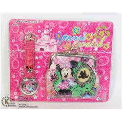 CHILD’S MINNIE MOUSE WATCH AND WALLET SET NEW