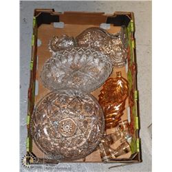 LARGE BOX OF DEPRESSION GLASS AND MORE STAR