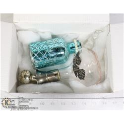 PAIR OF VINTAGE DECANTERS ONE GREEN GLASS AND