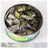 Image 1 : TEA TIN WITH COINS TOKENS SILVER JEWELRY & MORE